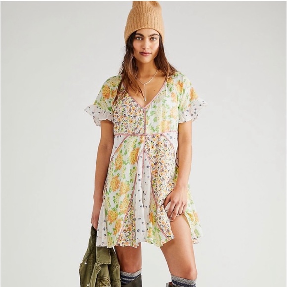 NWT Free People Wildflower Patchwork Mini Dress Medium - Picture 3 of 13